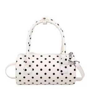 Boutique White Polka Dot Patent Leather Cylindrical Bag Super Cure